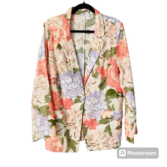 Joie Kishina Floral Linen Blazer Jacket Size XL - Picture 1 of 4